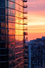 Poster - Stunning Sunset Reflections on Urban Glass Building Facade : Generative AI
