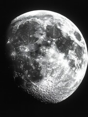 Wall Mural - Stunning High Resolution Black And White Photo Of The Moon Surface Craters And Texture : Generative AI