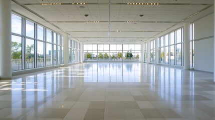Poster - Bright and spacious empty gallery room with large windows offering potential for art exhibitions : Generative AI