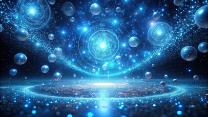Wall Mural - celestial dance shimmering spheres orbiting a radiant galactic core, illuminated by myriad sparkling