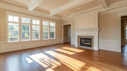 Aufkleber - Spacious Living Room with Elegant Decor and Natural Light Streaming Through Large Windows : Generative AI