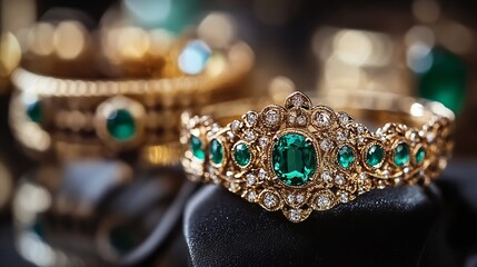 Poster - Glamorous vintage emerald and diamond jewelry set radiating elegance and sophistication : Generative AI