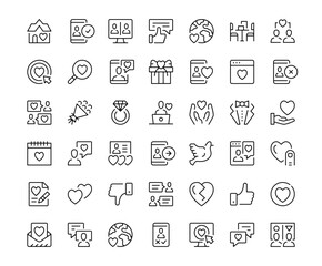 Fototapete - Online dating icons. Outline symbols collection. Premium vector line icons set