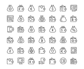 Wall Mural - Wallet icons. Outline symbols collection. Premium vector line icons set