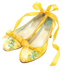 Sticker - PNG Yellow floral ballet shoes illustration