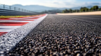 Wall Mural - this image features a close-up view of an empty f1 track, highlighting the smooth asphalt and vibran