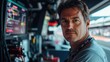 © PTM Motorsports - A focused automotive engineer in the Le Mans garage observes technology with a serious expression, showcasing the dedication and professionalism inherent in motorsport.