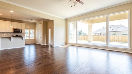 Poster - Spacious Modern Living Room with Large Windows and Hardwood Floor for Bright Interiors : Generative AI