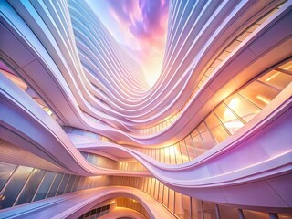 Poster - Serene Pastel Curves: Abstract Architectural Photography of Gentle Breeze