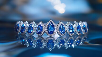 Aufkleber - Elegant Blue Gemstone Tiara Sparkling Reflectively on a Luxurious Surface : Generative AI