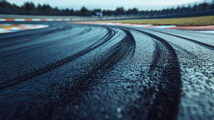 Wall Mural - a close-up view of an empty f1 racing track showcasing tire marks on the asphalt. the image captures