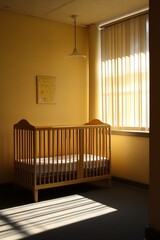 Poster - Bright and Airy Nursery with Crib and Natural Light for Childhood and Home Decor Themes : Generative AI