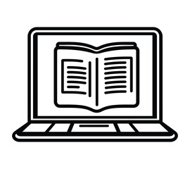 Fototapete - Minimalist vector icon of an open book on a laptop screen, silhouette, outline, vector, illustration, isolated on a white background