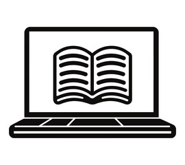 Fototapete - Minimalist vector icon of an open book on a laptop screen, silhouette, outline, vector, illustration, isolated on a white background