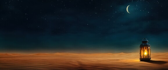 Poster - Desert night lantern under crescent moon