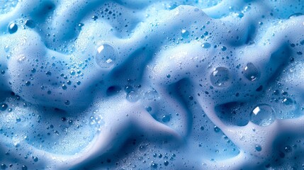 Poster - Rich swirls of vibrant blue soap foam create an inviting texture, accentuated by playful bubbles that catch the light. This delicate arrangement showcases the beauty of cleanliness