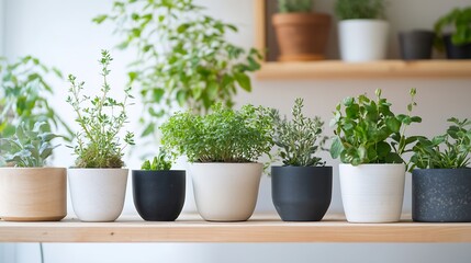 Aufkleber - Indoor Greenery Display with Various Potted Herbs and Plants Brightening Up a Room : Generative AI