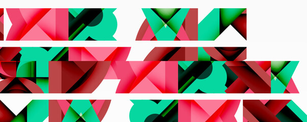 Aufkleber - Circles, semi circles, squares and round triangles. Geometric mosaic style pattern abstract background for wallpaper, banner, backdrop, card, book Illustration, landing page