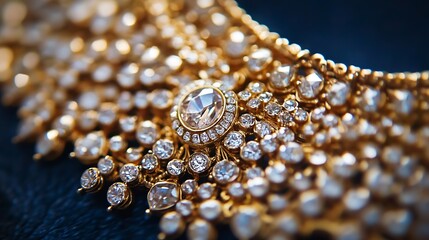 Poster - Stunning Close-Up of an Elegant Gold and Diamond Necklace Reflecting Luxurious Jewelry Design : Generative AI