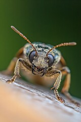 Poster - Intricate Close-up of a Bee with Detailed Features Against a Soft Green Background : Generative AI