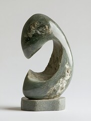 Poster - Elegant abstract jade sculpture showcasing smooth curves and innovative design on soft white background : Generative AI