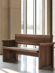 Poster - Elegant Wooden Bench in Modern Interior Space Bathed in Natural Light : Generative AI