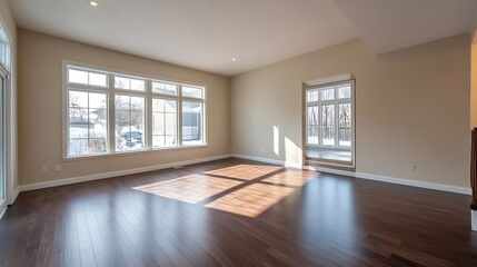 Poster - Spacious and Bright Empty Room with Natural Light from Windows for Modern Interior Design : Generative AI