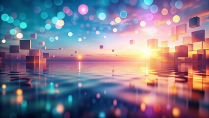 Poster - Soft Pastel Gradient Squares: Abstract Geometric Background, Low Light Photography