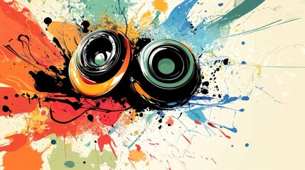 Poster - Abstract Colorful Music Speakers with Paint Splashes