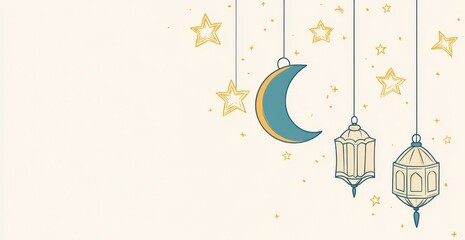 Poster - Islamic celebration, hanging lanterns, moon, stars, background