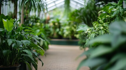 Poster - Lush green interior of a greenhouse filled with various vibrant plants and foliage : Generative AI
