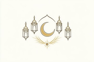 Poster - Islamic lanterns, crescent moon, mosque,  decorative design