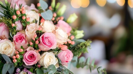 Aufkleber - Beautiful Floral Bouquet with Pink Roses and Greenery Perfect for Celebrations and Special Occasions : Generative AI