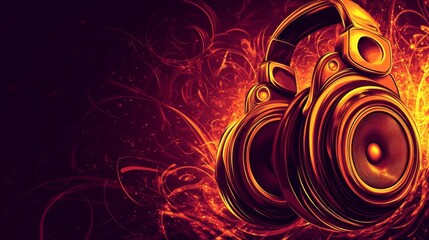 Poster - Fiery Beats:  Headphones in a Blaze of Audio Energy
