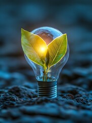 Poster - Creative Light Bulb with Leaves Symbolizing Eco-Friendly Innovation and Sustainability Concepts : Generative AI