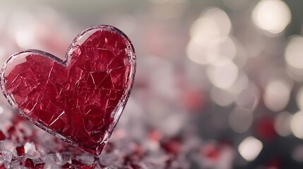 Poster - Eye Catching Heart Shaped Ice Sculpture on Glittery Background with Bokeh Effect : Generative AI