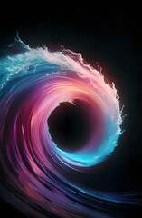 Wall Mural - A vibrant swirling wave is illuminated by shades of pink, blue, and white against a dark background. The dynamic motion and contrasting colors create an impression of energy and fluidity.