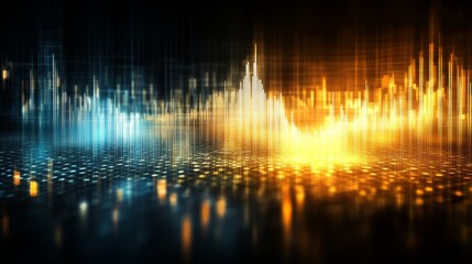 Aufkleber - Abstract Digital Landscape:  Vibrant Data Visualization of Golden and Blue Hues