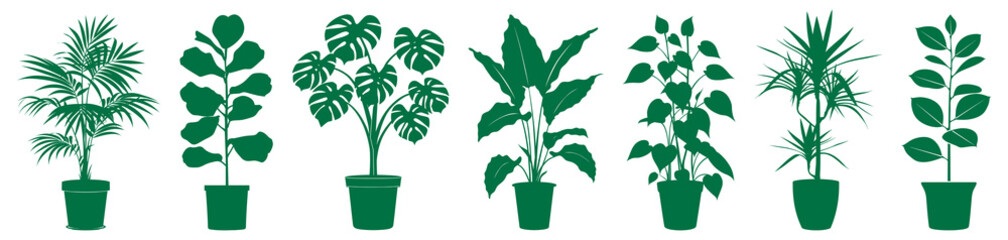 Sticker - PNG Potted green plant silhouettes, element set on transparent background