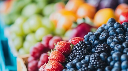 Poster - Freshly picked assorted berries on display in market highlighting healthy eating and vibrant produce options : Generative AI