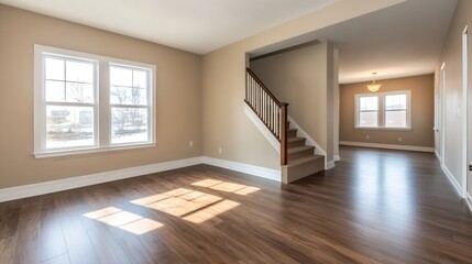 Poster - Bright and Spacious Living Room with Modern Design and Natural Light Streaming Through the Windows : Generative AI