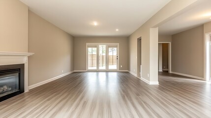 Poster - Spacious and Modern Living Room with Neutral Tones and Blinds : Generative AI