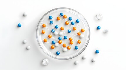 Poster - A photo of a glass Petri dish filled with genetically modified bacteria containing inserted DNA set against a clean white background in a laboratory setting