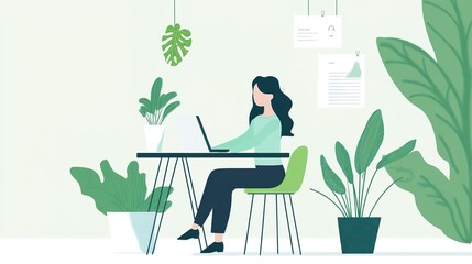 Poster - An eco-friendly business founder using a laptop in a minimalist, sustainable workspace.