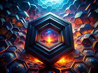 Poster - Surreal Black Hexagon Abstract Pattern Background - Geometric Art Design