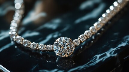 Poster - Close-up of luxurious diamond necklace set against a contrasting dark background for a dramatic effect : Generative AI
