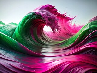 Poster - Surreal Magenta & Green Waves: Abstract Swirling Fluid Art Background