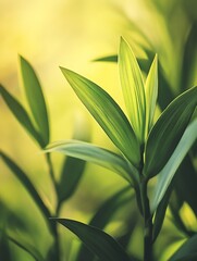 Poster - Lush Green Leaves in Soft Light Creating a Serene and Calm Atmosphere : Generative AI