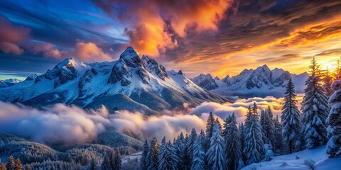 Wall Mural - Surreal Winter Mountainscape: Dreamlike Frost-Covered Peaks