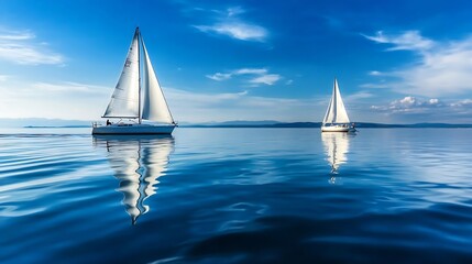 Aufkleber - Sailing Boats on Calm Water Under Blue Sky : Generative AI